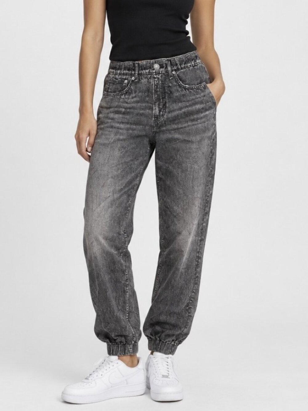 rag & bone Washed Black Denim Joggers | Size M